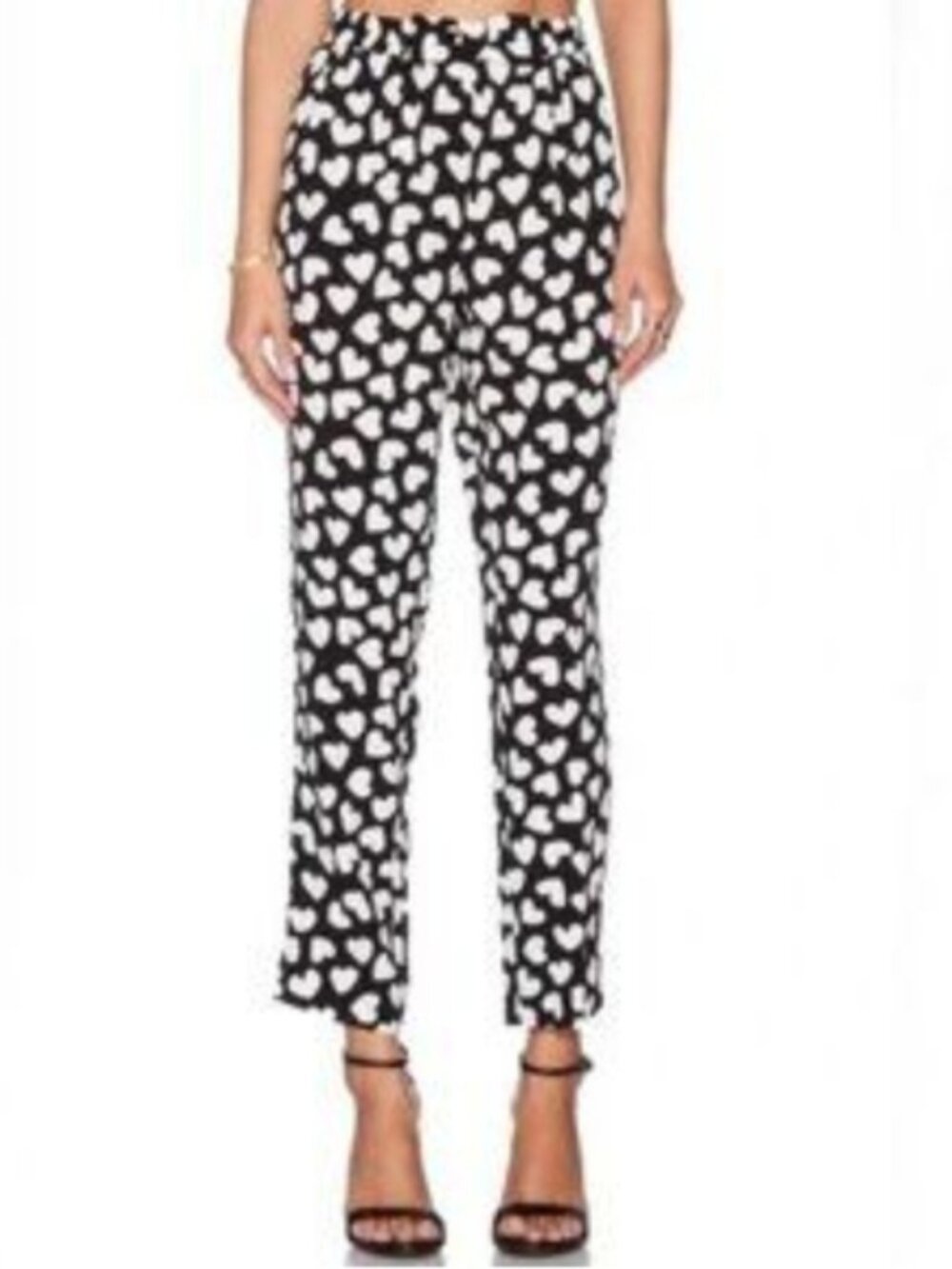 Kate Spade Dancing Hearts Pants XS Black White Heart Print Elastic Waist Bow Vis